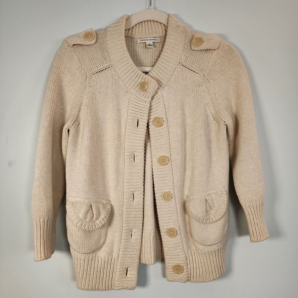 Banana Republic Chunky Knit Utility Cardigan Sz S Oatmeal NWOT Cotton